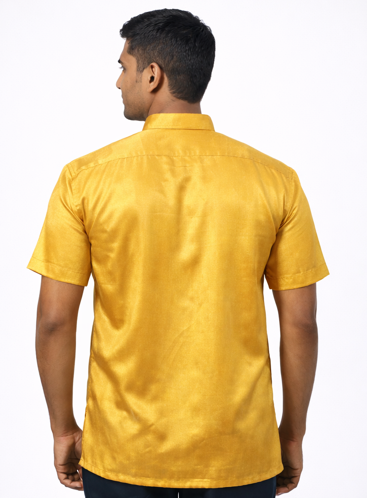 Men’s Traditional Golden Plain Tissue Half Sleeve Kurta