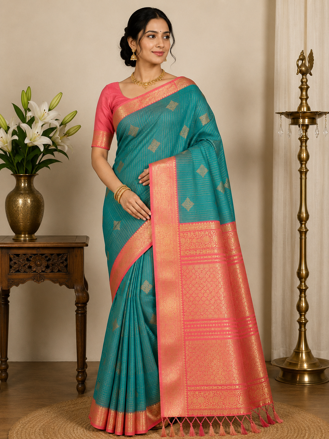 Art Silk Saree – Woven butta motifs
