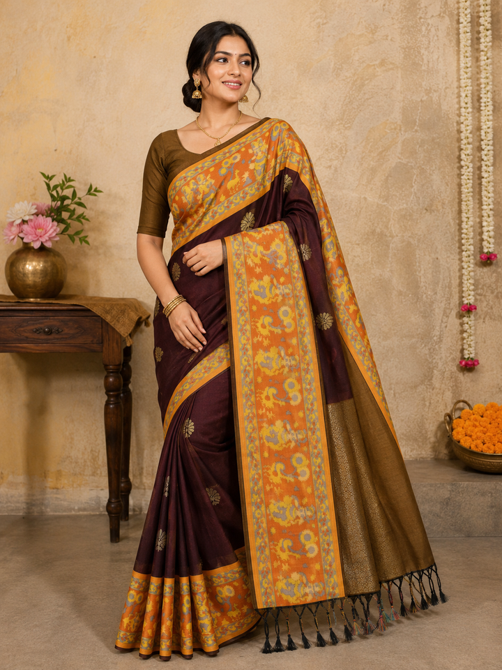 Art Silk Saree – Woven floral butta
