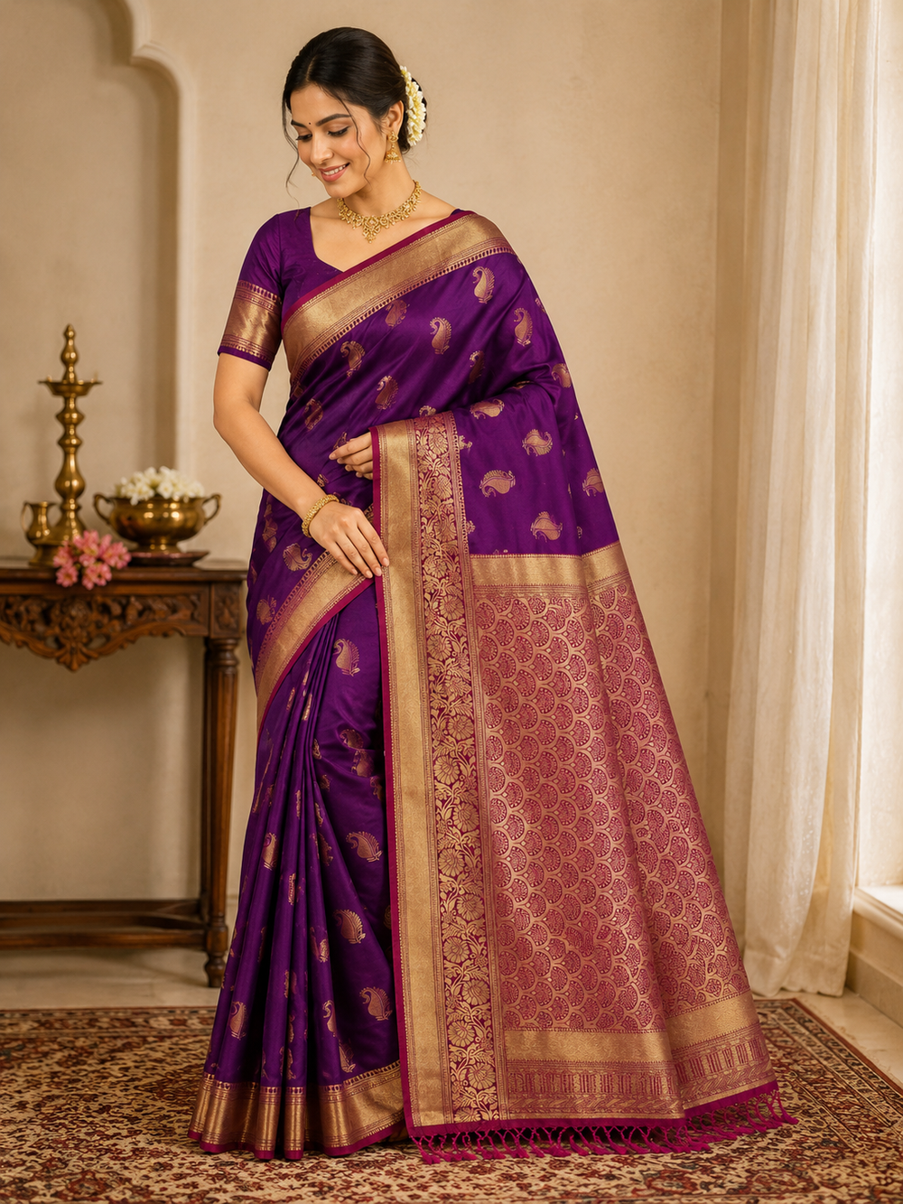 Art Silk Saree – Woven paisley motifs