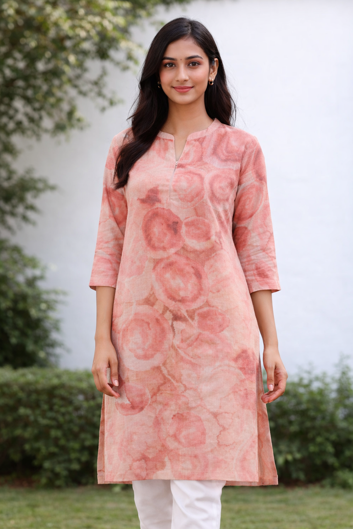 PINK ABSTRACT ROSE PRINT KURTA TOP