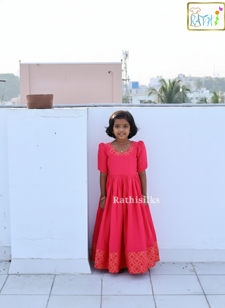 Kids Pink Cotton Long Gown