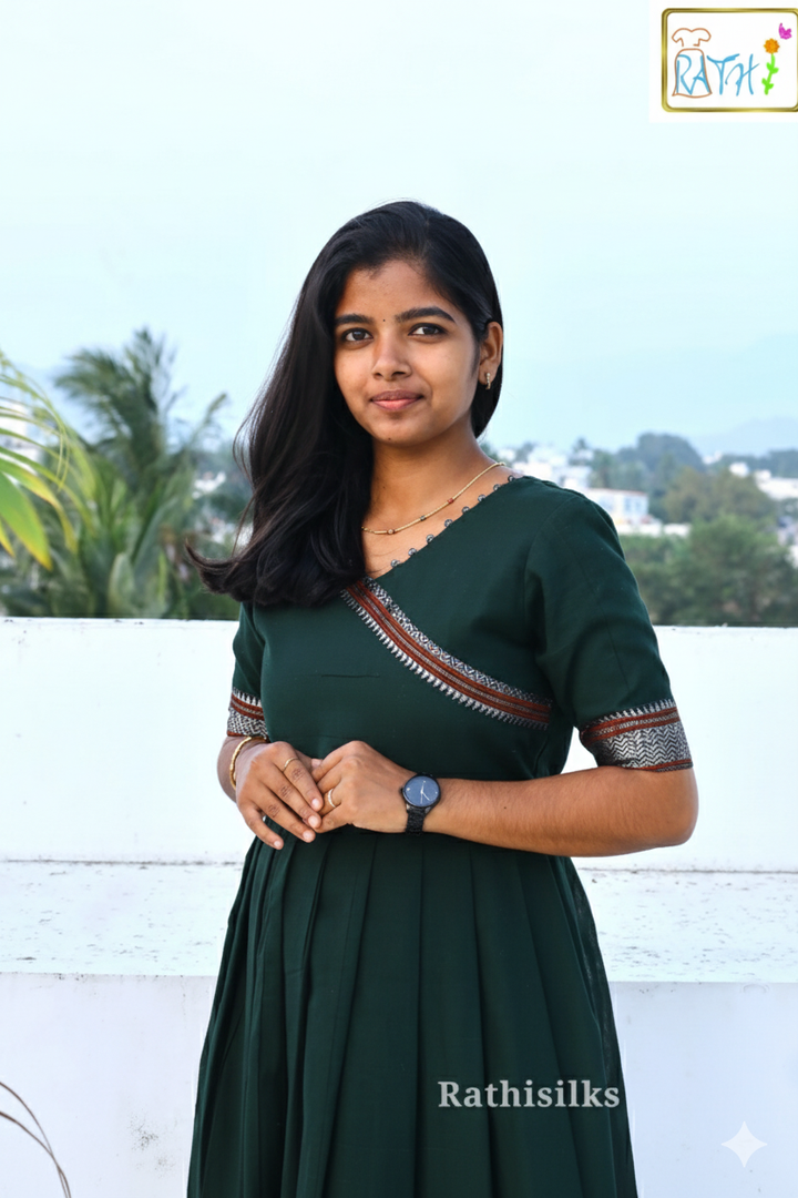 Elegant Teal Cotton Long Gown