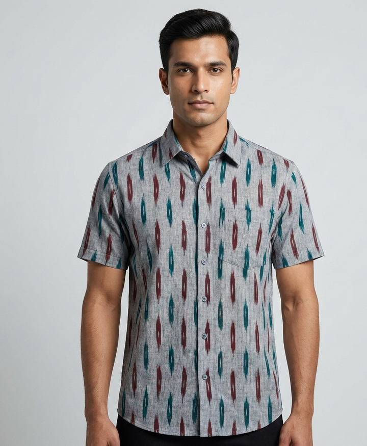 Men’s Traditional Ikath Printed Half Sleeve Shirt. Men's Shirt