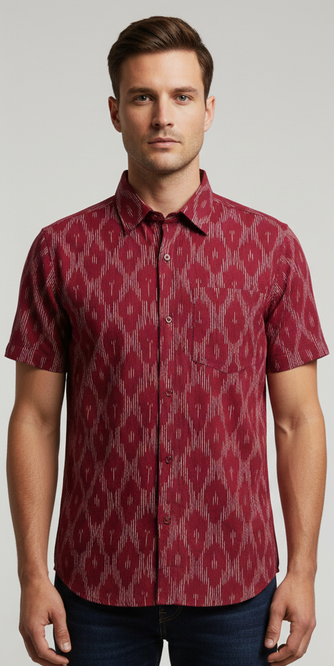 Men’s Traditional Ikath Printed Half Sleeve Shirt. Men's Shirt