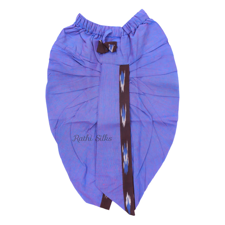 Boys Ikat Cotton Printed Panjagajam Set – Brown &amp; Lavender Blue. Kurta Pyjama