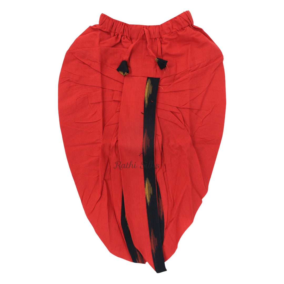 Boys Ikat Cotton Printed Panjagajam Set – Black &amp; Red. Kurta Pyjama