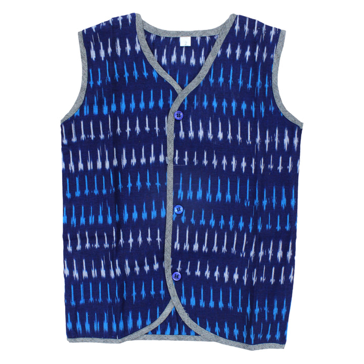 Boys Ikat Cotton Printed Panjagajam Set – Navy Blue &amp; Grey