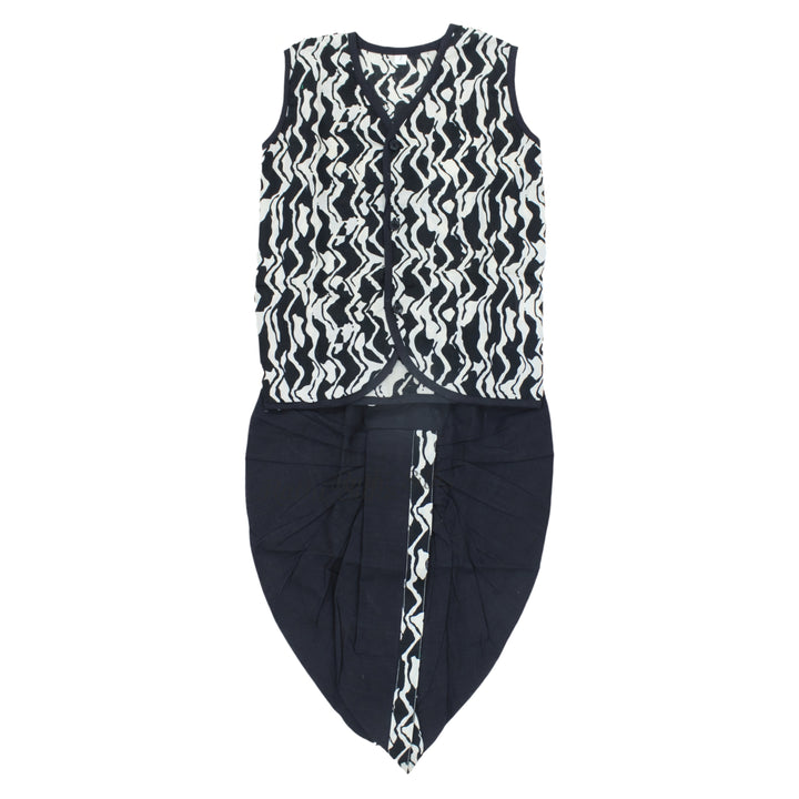 Boys Ikat Cotton Printed Panjagajam Set – Black &amp; White