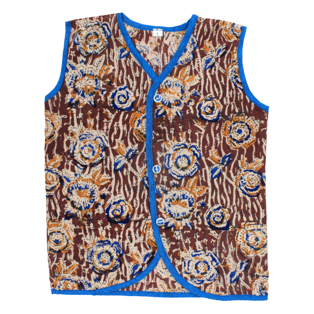 Boys Ikat Cotton Printed Panjagajam Set – Brown &amp; Royal Blue. Kurta Pyjama