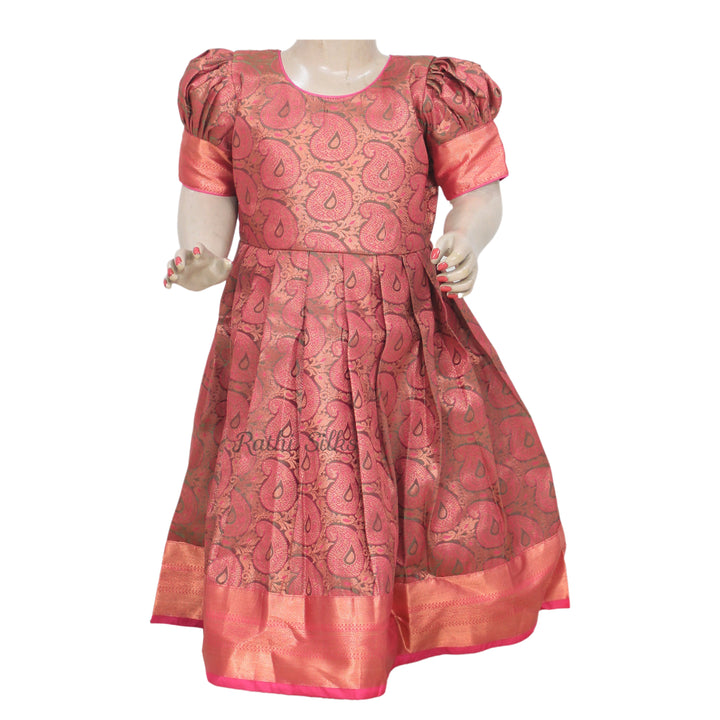 Brick Red &amp; Gold Art Silk Paisley Stitched Saree Dress