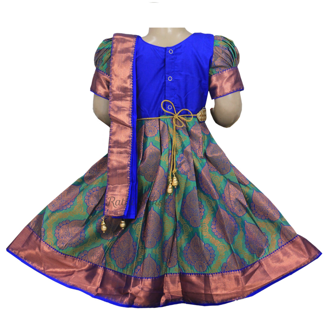 Green &amp; Royal Blue Art Silk Brocade Stitched Saree Dress