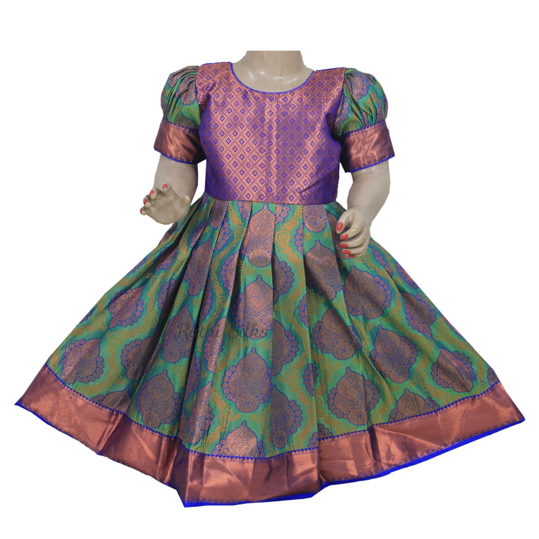 Green &amp; Royal Blue Art Silk Brocade Stitched Saree Dress