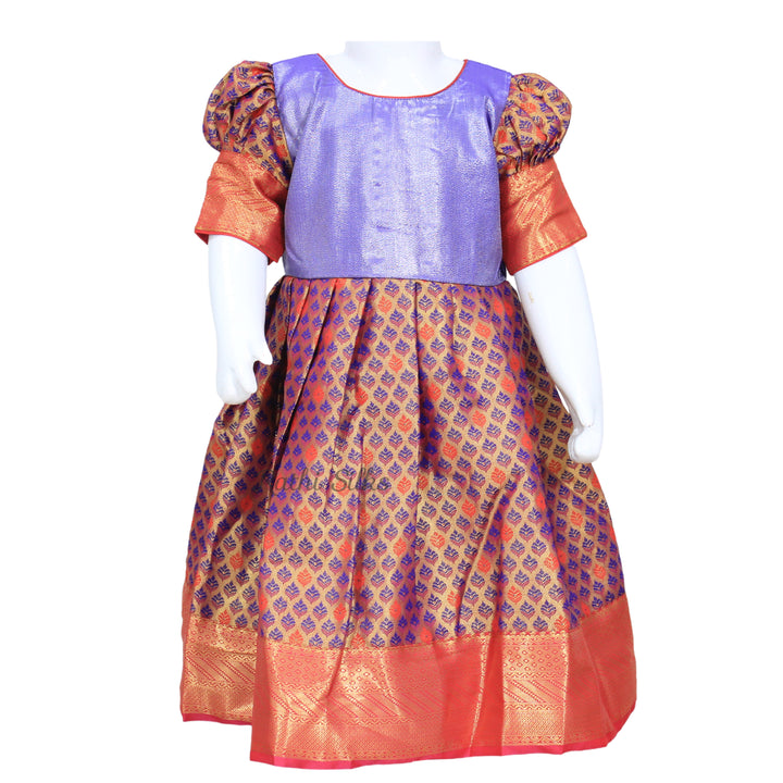 Violet &amp; Orange Art Silk Brocade Stitched Saree Dress