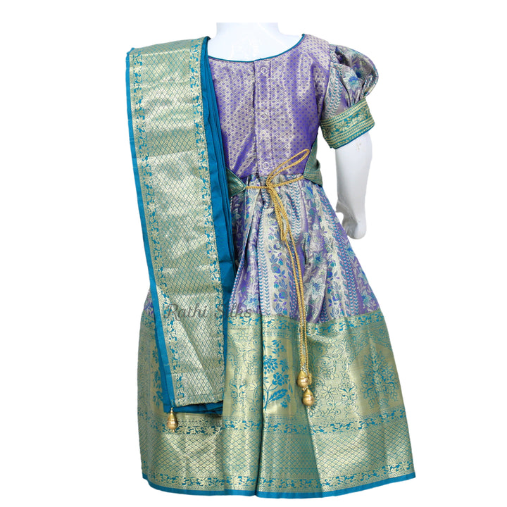 Teal &amp; Lavender Art Silk Brocade Stitched Saree Dress