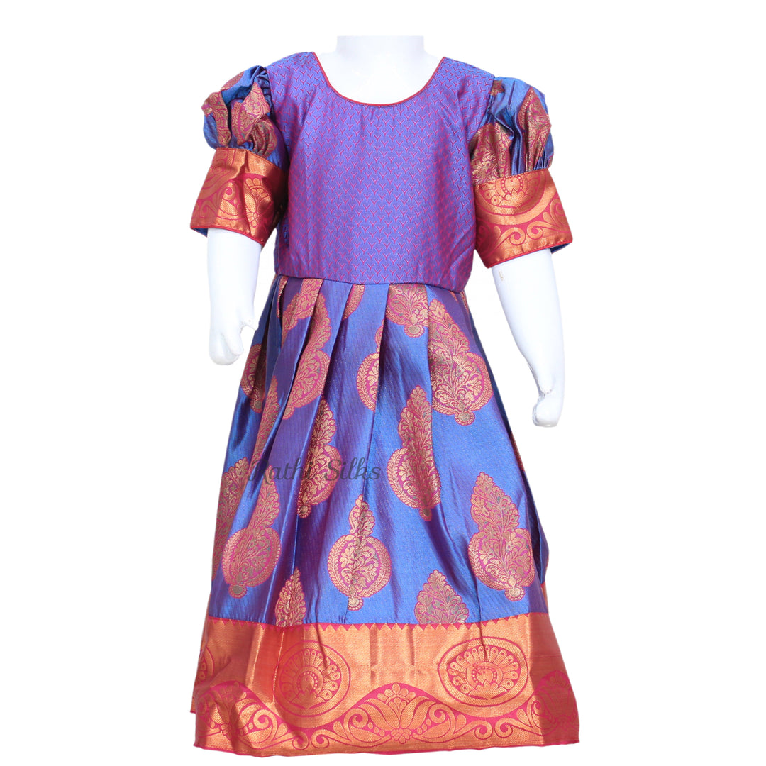 Royal Blue &amp; Maroon Art Silk Brocade Stitched Saree Dress