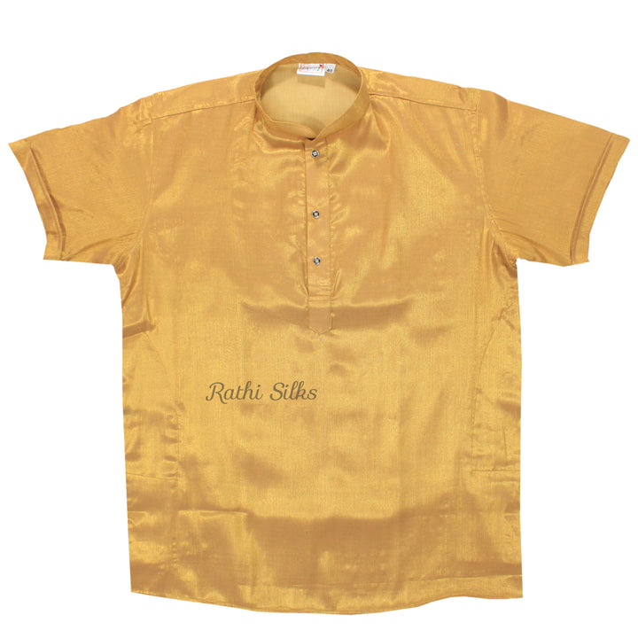 Men’s Traditional Golden Plain Tissue Half Sleeve Kurta