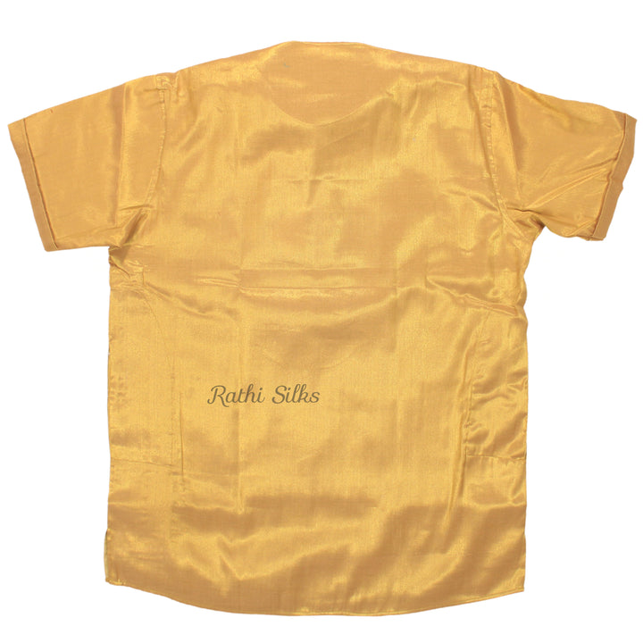 Men’s Traditional Golden Plain Tissue Half Sleeve Kurta