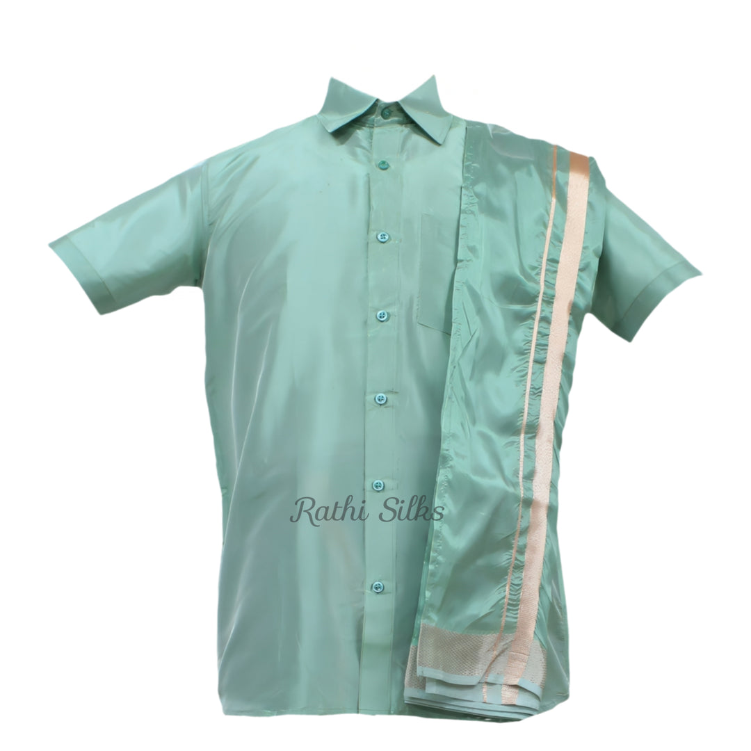 Men’s Traditional Art Silk Dhoti Set with Shirt &amp; Angavastram. MEN'S Dhoti shirt