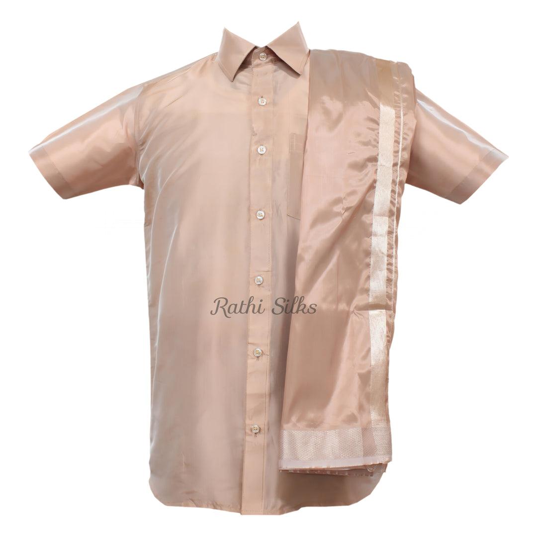 Men’s Traditional Art Silk Dhoti Set with Shirt &amp; Angavastram. MEN'S Dhoti shirt