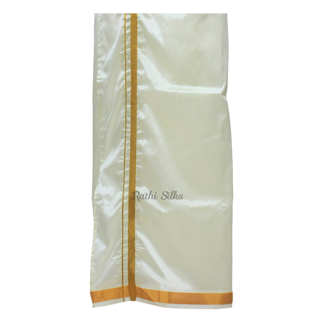 Men’s Traditional Art Silk Dhoti Set with Shirt &amp; Angavastram. MEN'S Dhoti shirt