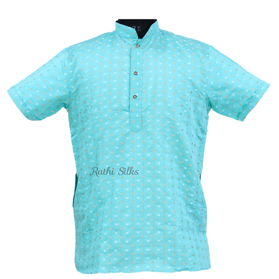 Men’s Chanderi Cotton Printed Half Sleeve Kurta