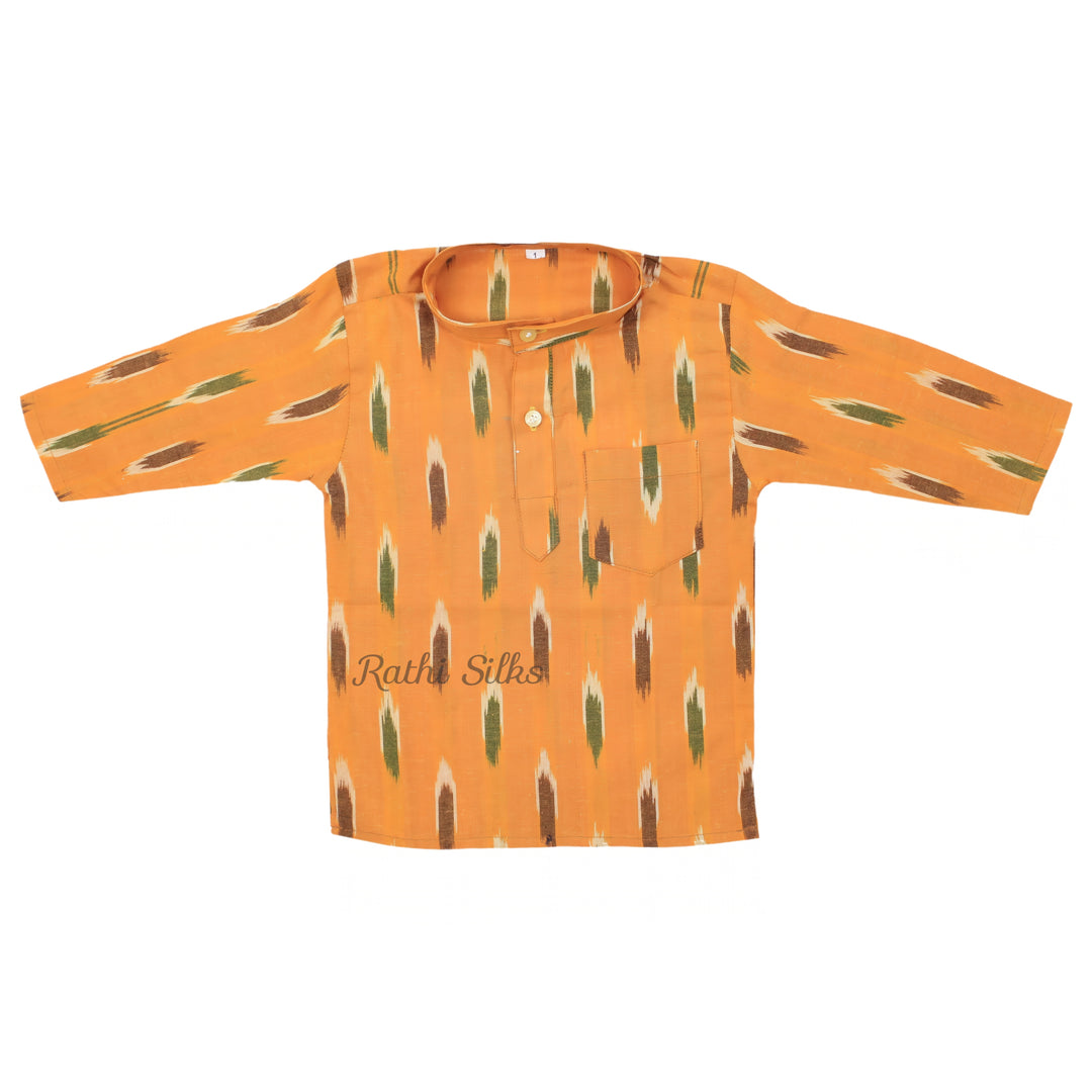 Boys Ikat Cotton Printed Kurta – Mustard Yellow. Boys Kurta