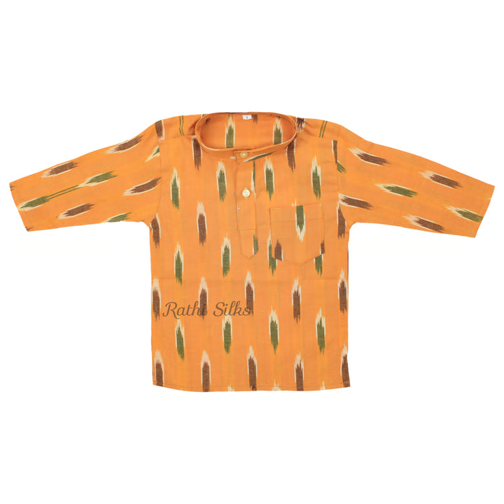 Boys Ikat Cotton Printed Kurta – Mustard Yellow. Boys Kurta
