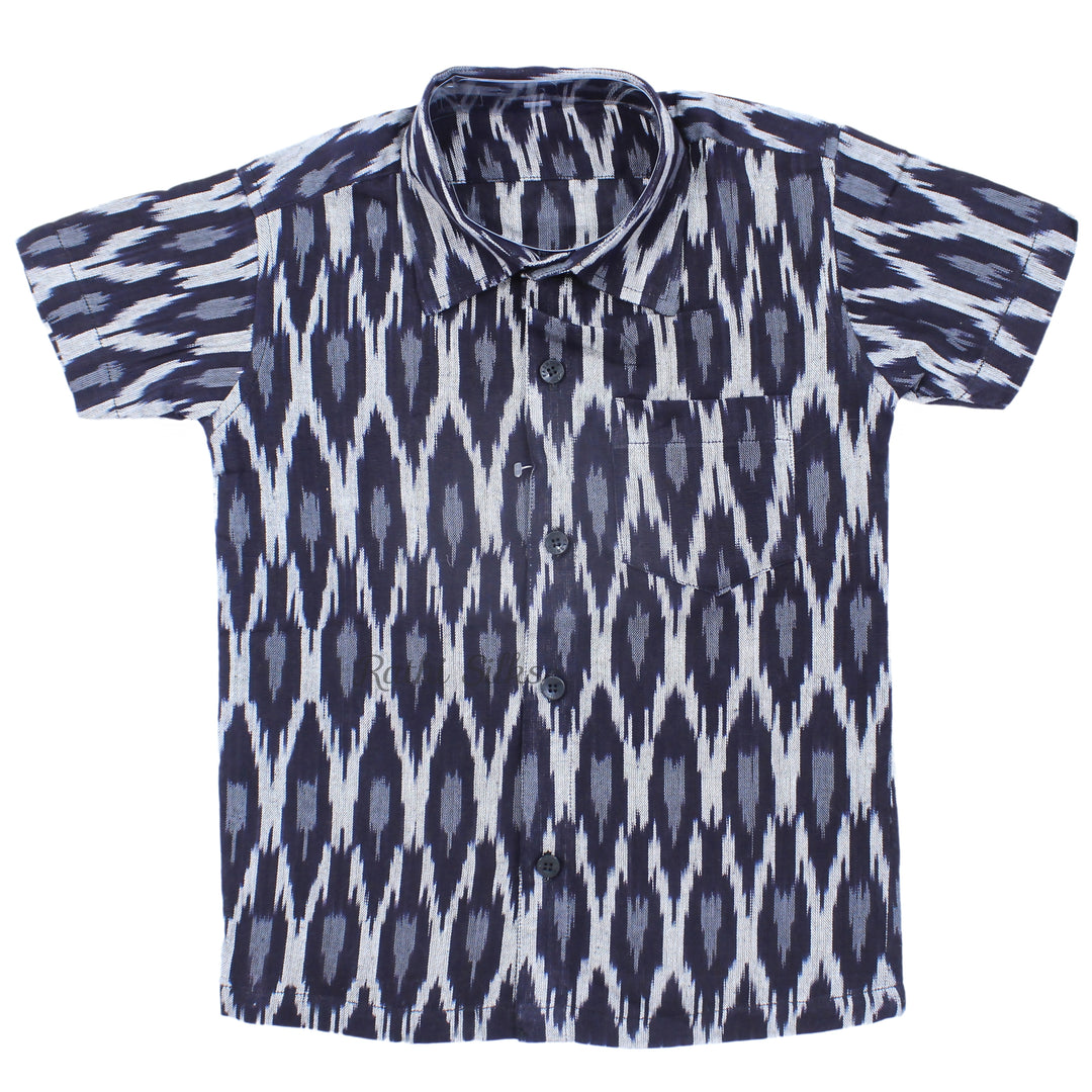 Boys Ikat Cotton Printed Kurta – Navy Blue &amp; White. Boys Kurta