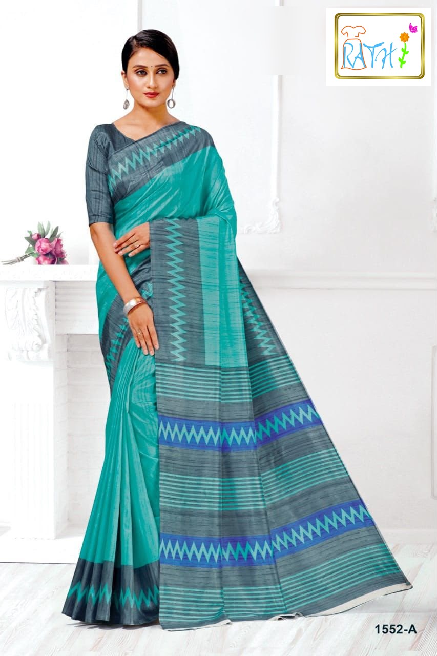 Harini — sea green uniform saree with grey blue pallu, Rathi Silks