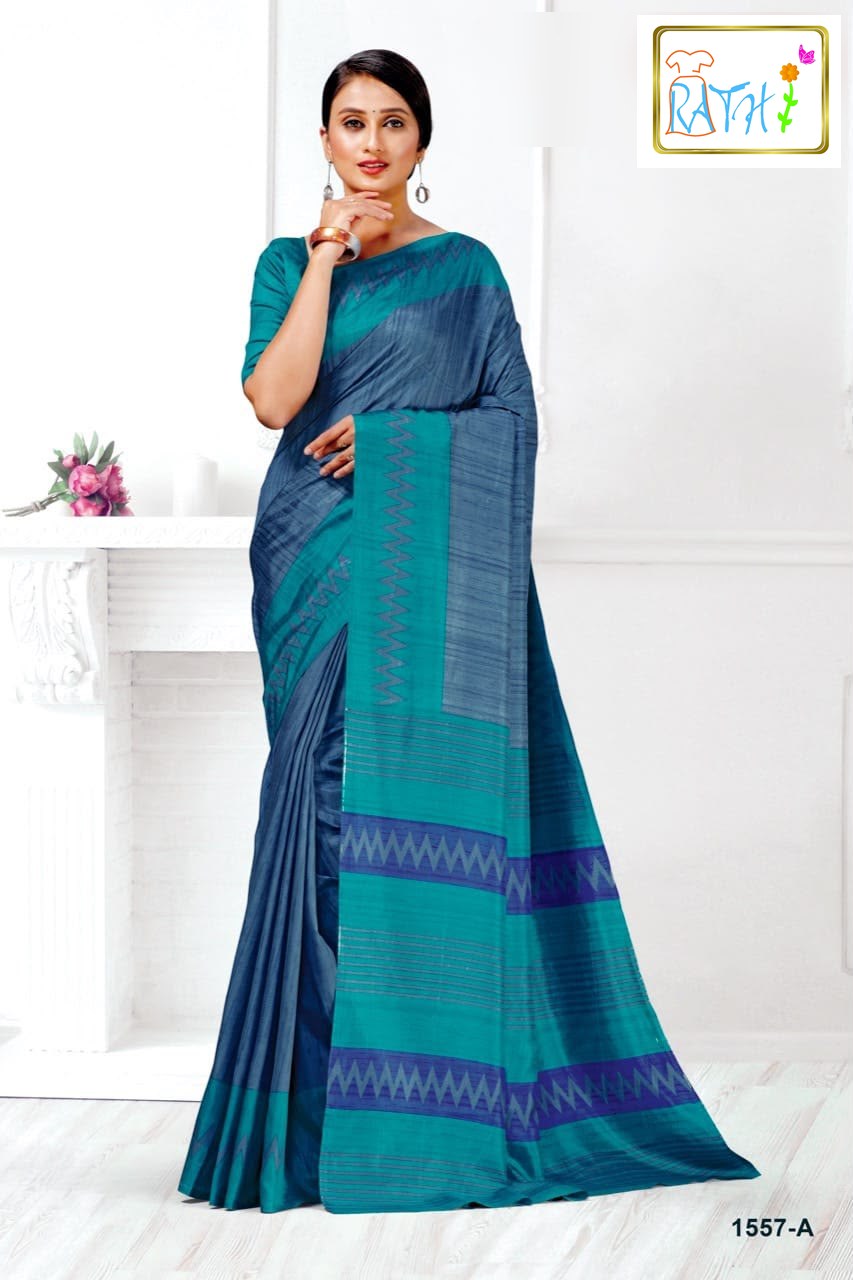 Bhavani — slate blue and teal uniform saree, Rathi Silks