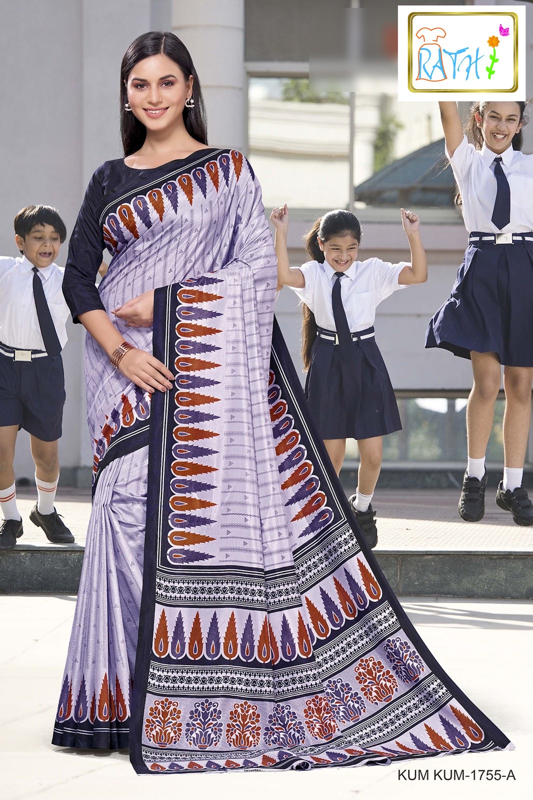 Rathi Silks — Rukmini uniform saree, pale lilac with leaf pallu