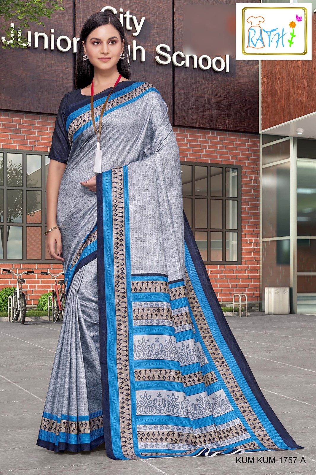 Rathi Silks — Hamsini uniform saree, silvery blue