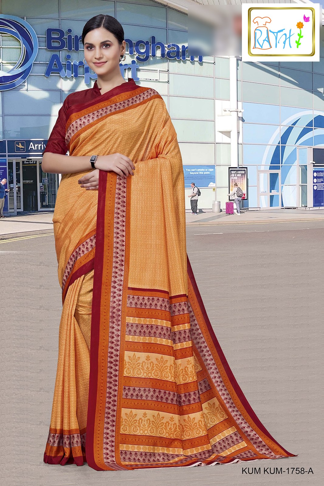 Rathi Silks — Kanakambaram uniform saree, apricot orange