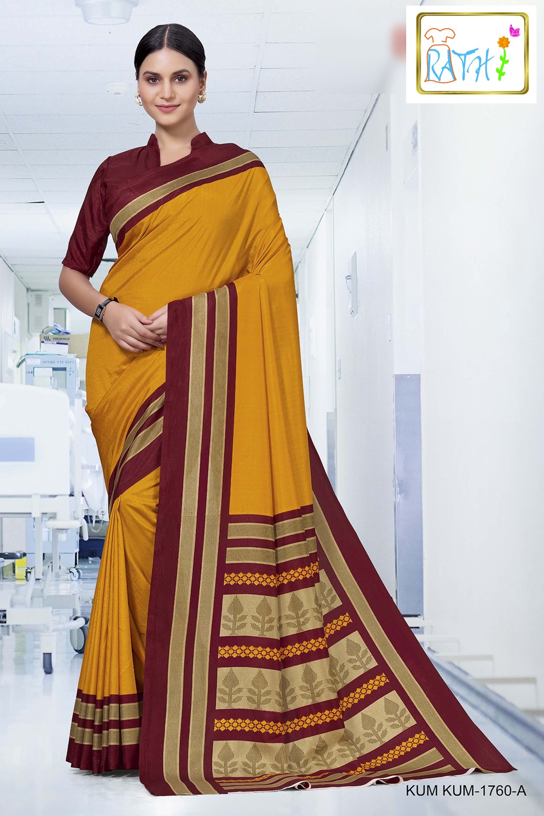 Rathi Silks — Vasanthi uniform saree, amber mustard