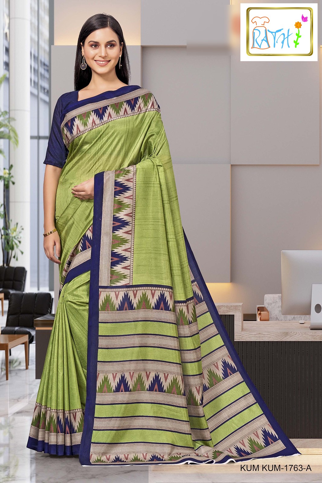 Rathi Silks — Kilimozhi uniform saree, parrot green