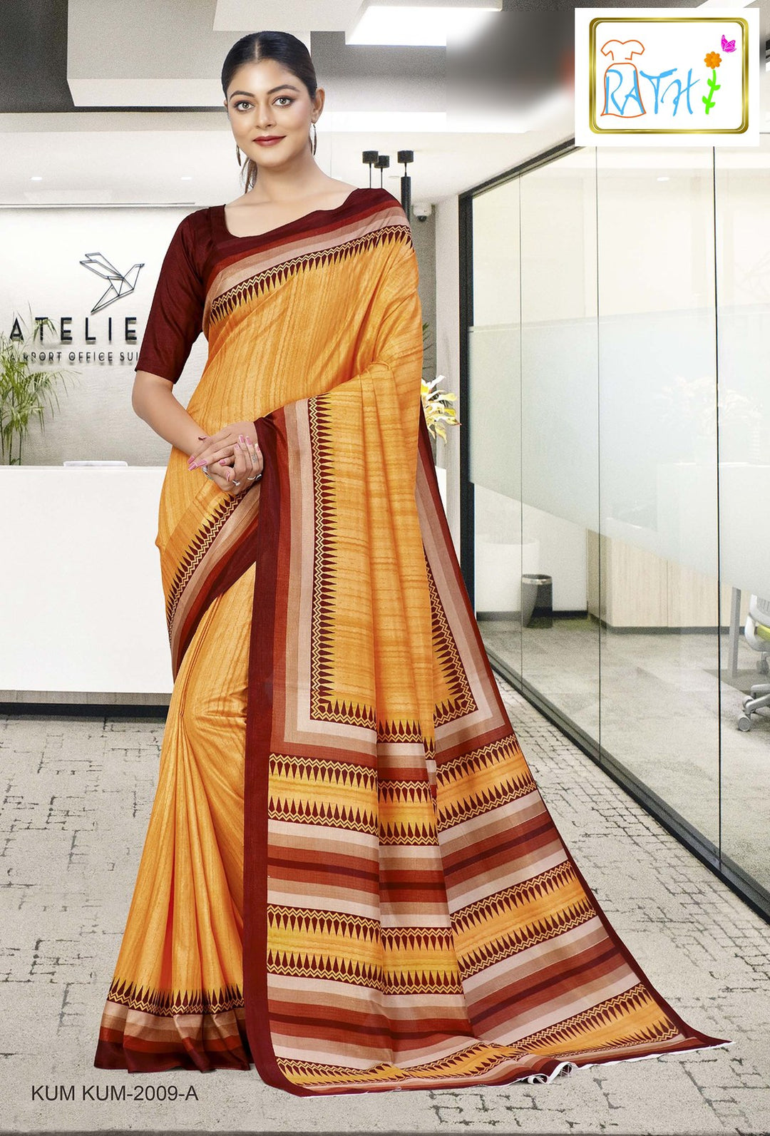 Rathi Silks — Kanmani uniform saree, mango amber