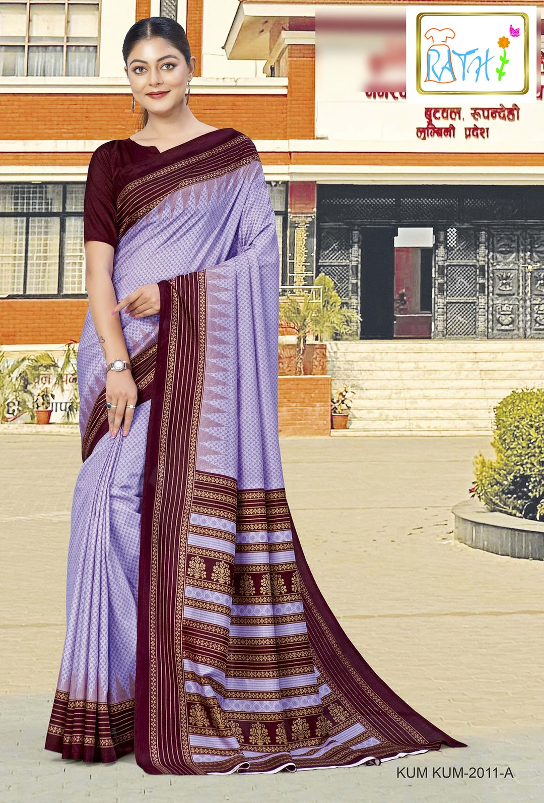 Rathi Silks — Damayanti uniform saree, lilac with maroon border