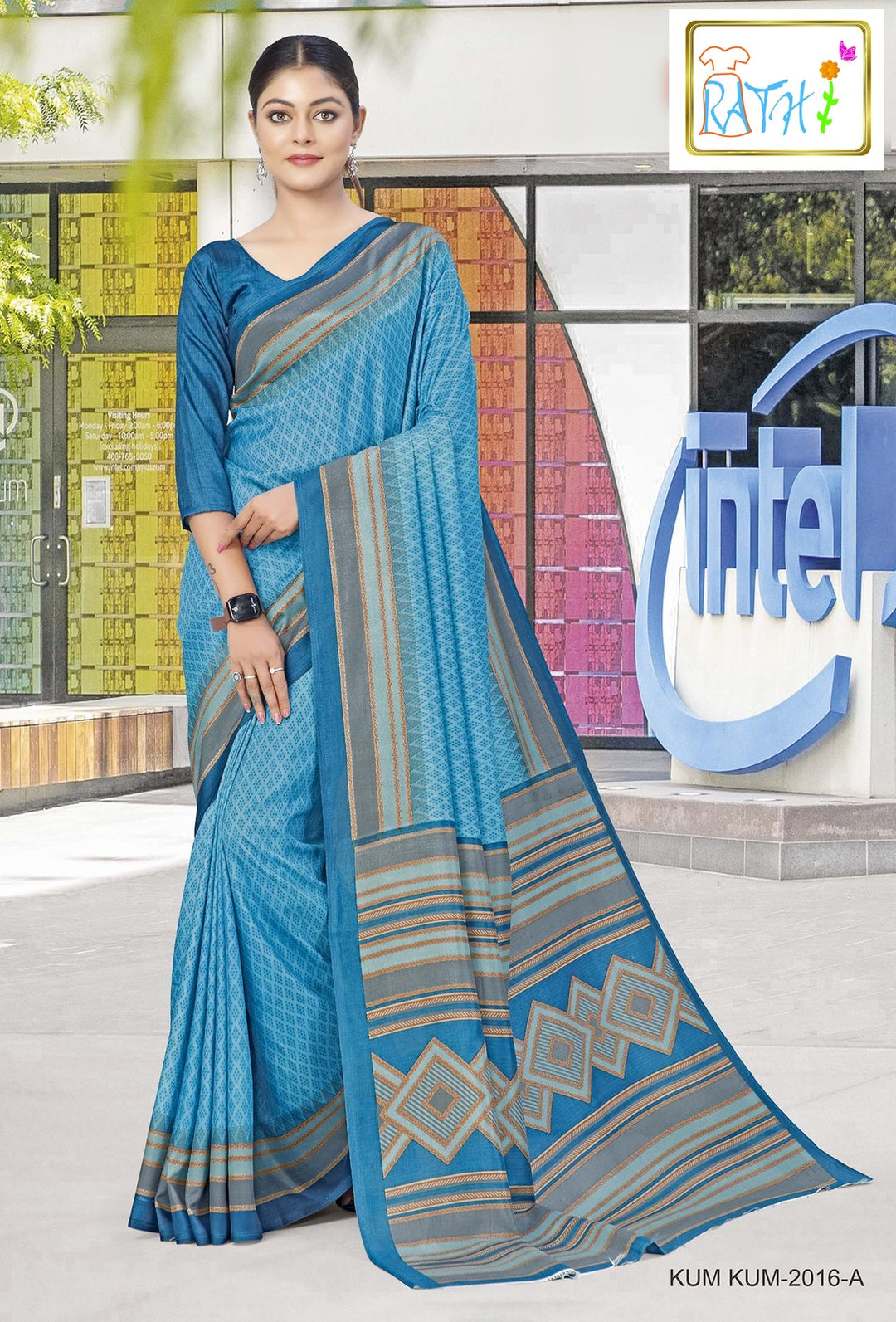 Rathi Silks — Mridula uniform saree, cerulean blue