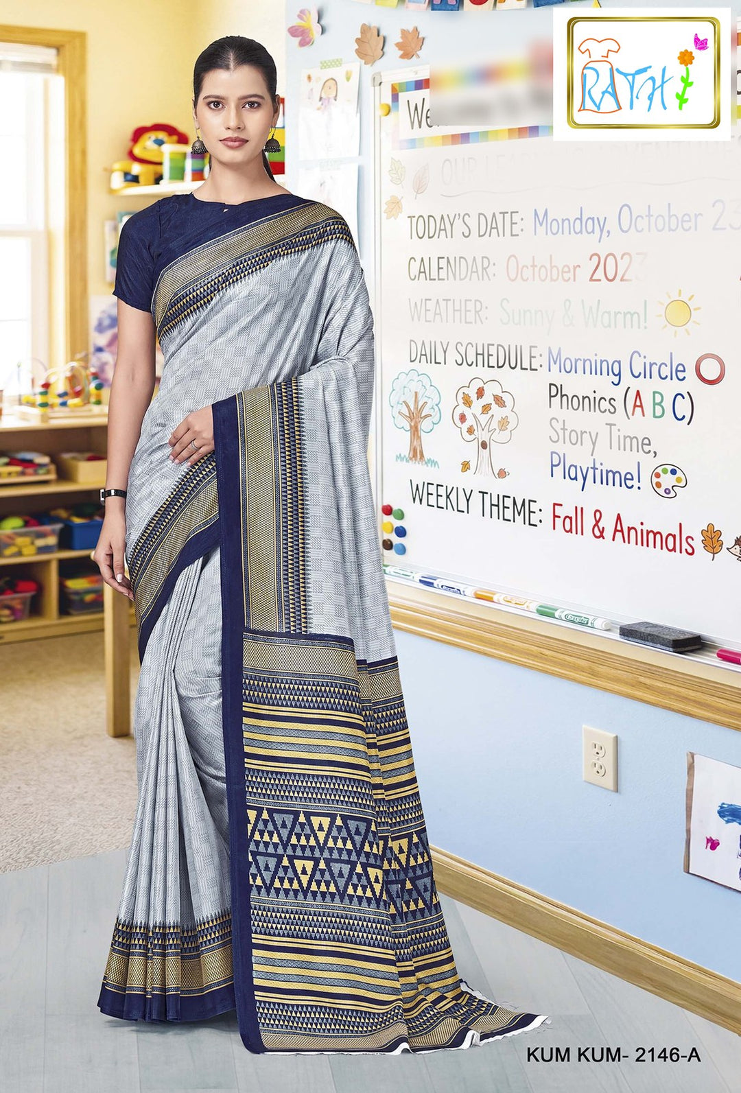 Rathi Silks — Jyotsna uniform saree, silver grey