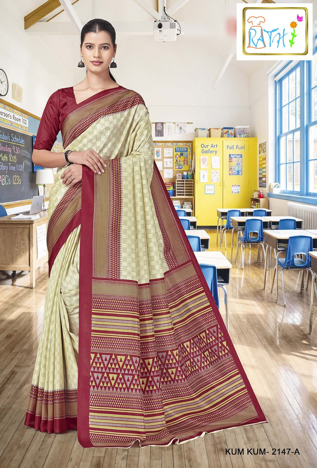 Rathi Silks — Ilanthalir uniform saree, pale pistachio cream