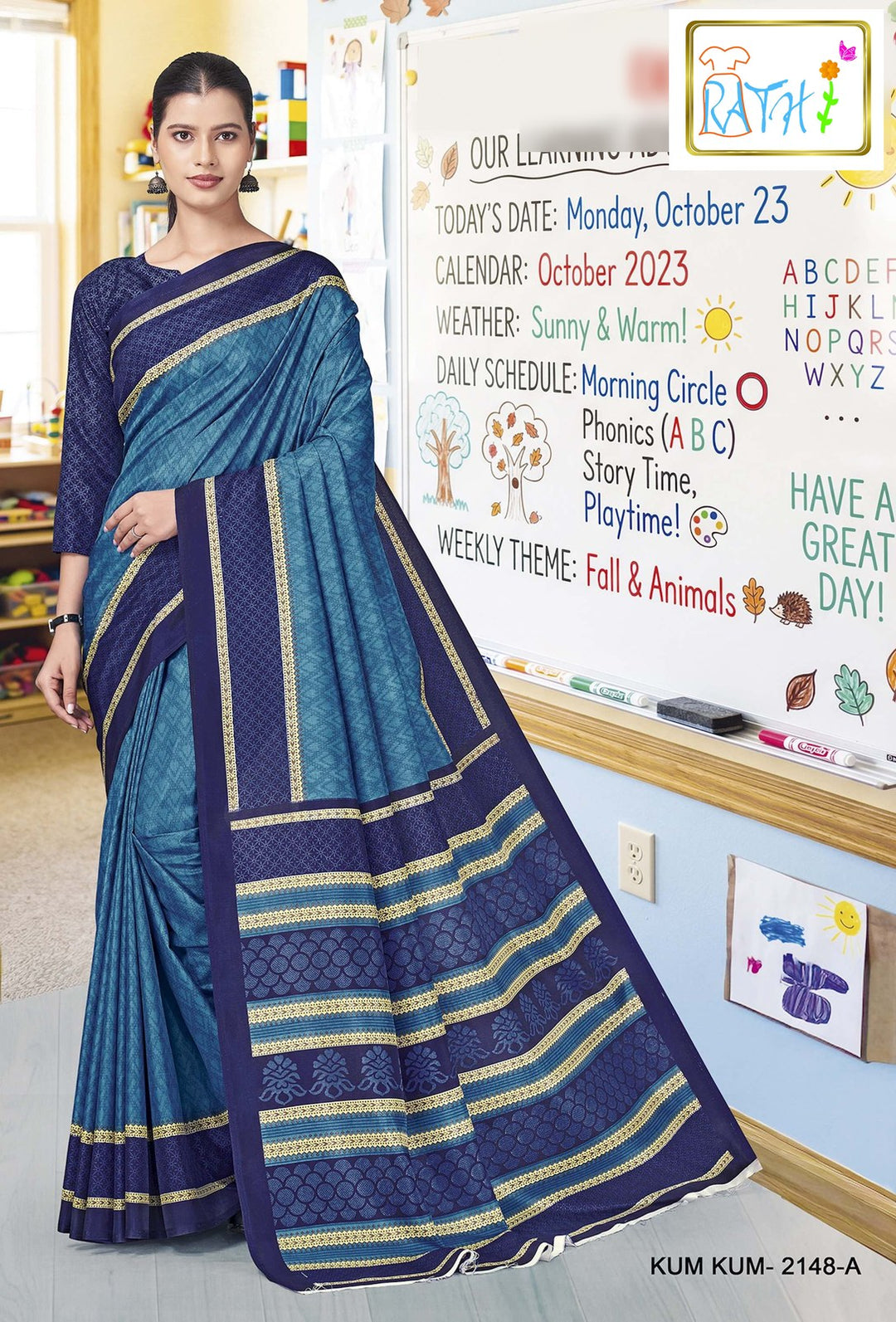 Rathi Silks — Aadhira uniform saree, azure blue