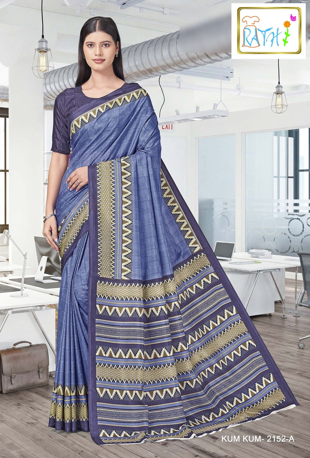 Rathi Silks — Trisha uniform saree, denim steel blue