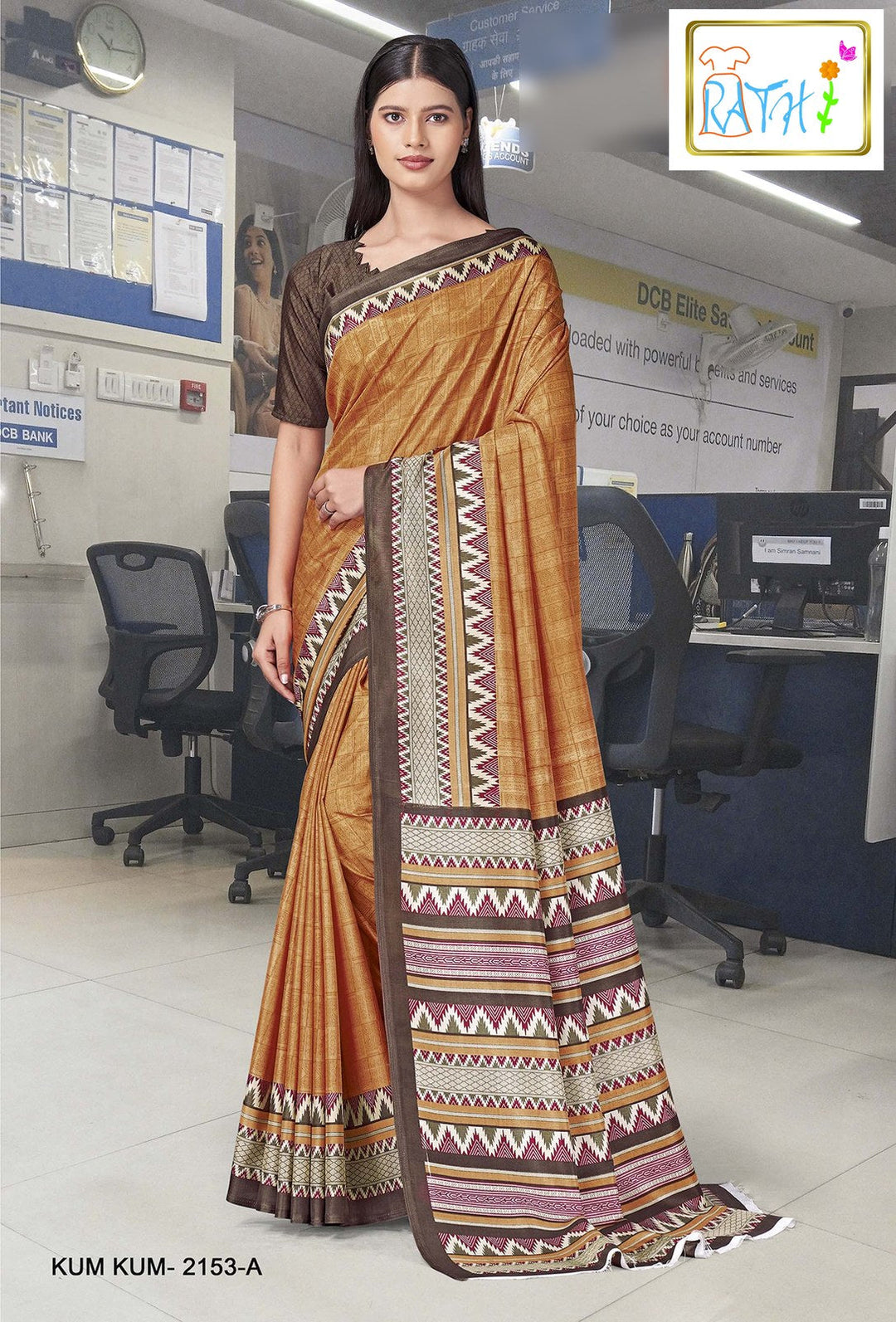 Rathi Silks — Nandhini uniform saree, turmeric ochre