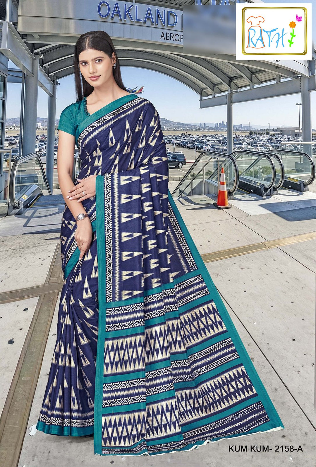 Rathi Silks — Nilambari uniform saree, navy with teal border