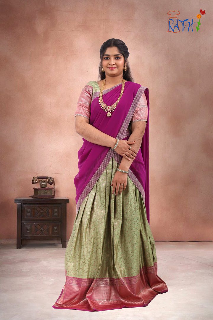 Magenta & Olive Green Half Saree