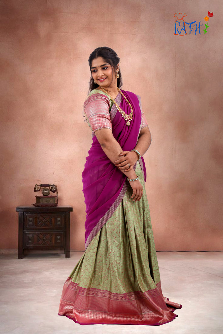 Magenta & Olive Green Half Saree