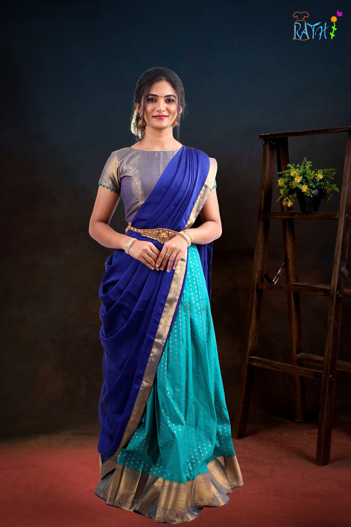 Royal Blue & Aqua Green Half Saree