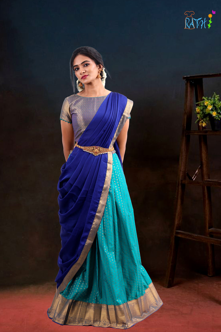 Royal Blue & Aqua Green Half Saree