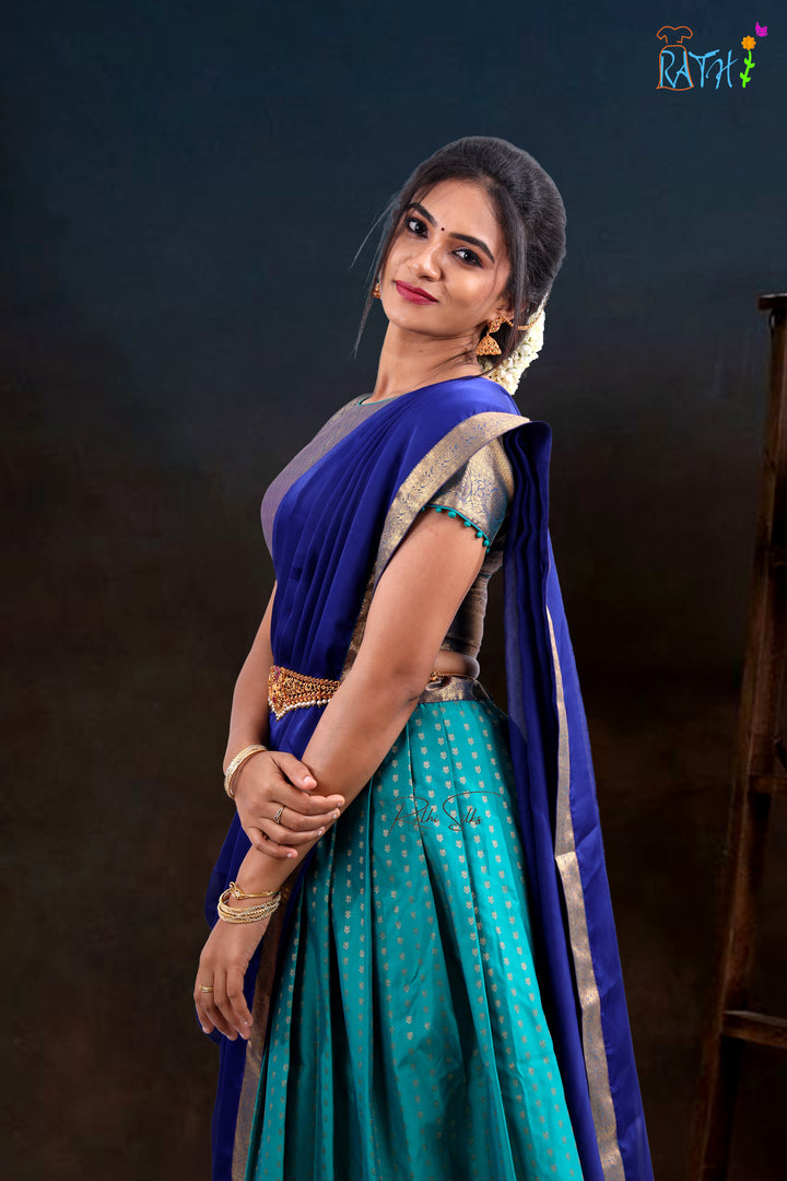 Royal Blue & Aqua Green Half Saree